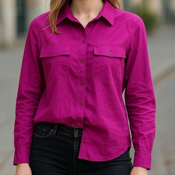 Ark Co Blouse  Small Purple Lightweight Longsleeve Silky - Picture 1 of 16